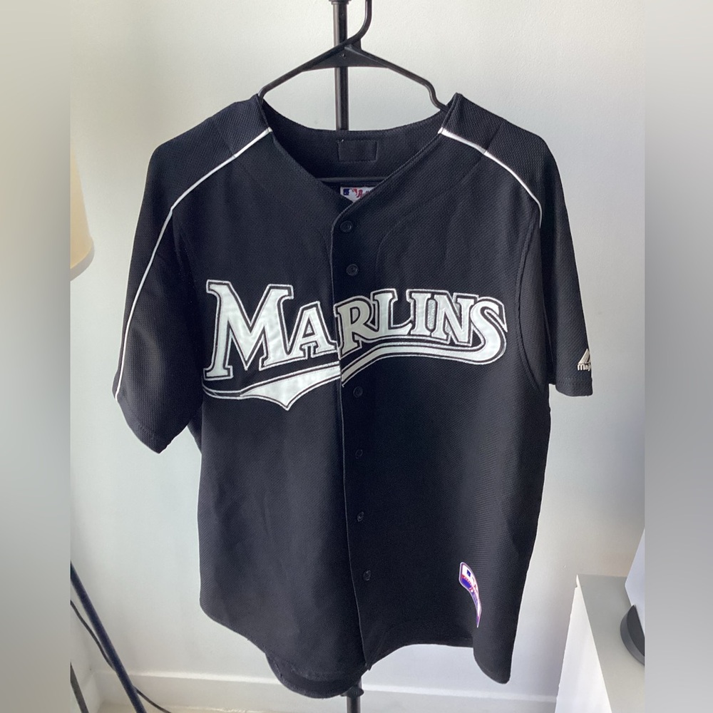 Majestic Florida Miami Marlins Jersey Mens L Authentic Stitched Black VTG 90’s